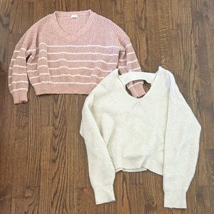 Pink and Cream Women's Sweater Set